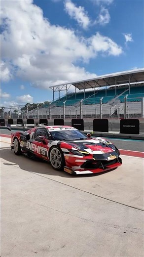 The Ferrari 296 Challenge from Ferrari of Fort Lauderdale heads back into the paddock.