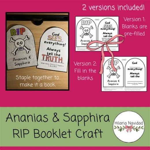 Ananias & Sapphira RIP Booklet Craft (sunday School, Classroom, Family Use, Etc.) Acts 5 Craft, Honesty, Tell the Truth, God Sees Everything - Etsy