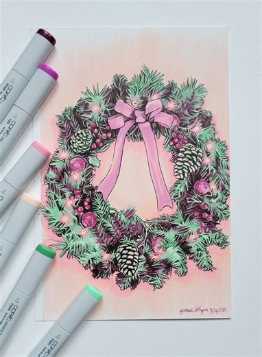 Copic Official US on Instagram: "🌟✨ In true holiday spirit, @GraceNetanya (COPIC Award 2019 winner) turns the everyday into fantastical worlds with beautiful pieces. This wreath was made with our COPIC Floral Favorites One set—available on our website. Visit the link in our bio to get yours, and don’t forget to show off your holiday magic with #CopicWithUs on your posts. ❤️ Happy holidays, from all of us at Copic US! #holidayart #wreath #floral #nature #natureart #botanicalart #illustration #gr