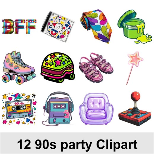 12 Retro 90s Clipart Bundle PNG | Nostalgic 90s Aesthetic Graphics for Digital Planners, Retro Party Decor | Commercial Use - Etsy