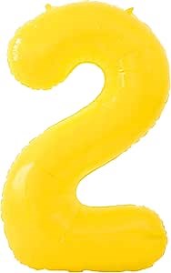 KatchOn, Giant Yellow 2 Balloon Number - 40 Inch | Two Birthday Balloons for 2nd Birthday Decorations | 2 Year Old Balloon, Party Decor | Anniversary Supplies, 2nd Bday Party Decorations