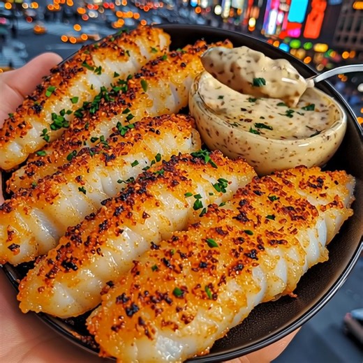 111K views · 408 reactions | Golden Parmesan Cod Strips with Roasted Garlic Dip (Full recipe in ) | Lora Chef | Facebook