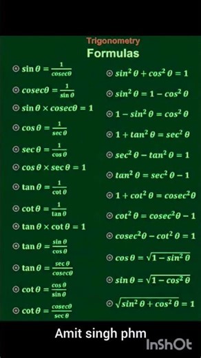 trigonometry formula chart