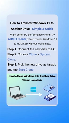How to Transfer Windows 11 to Another Drive #windows11 #ssdupgrade #pcupgrade #aomeicloner
