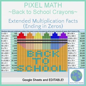 Pixel Art Math - Back to School Crayon Box - Extended Multiplication Facts