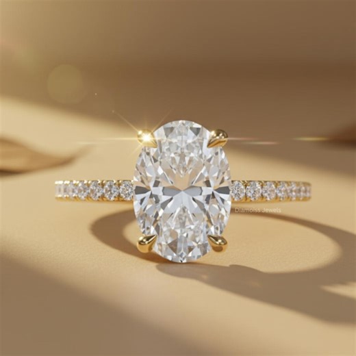 3CT Oval Moissanite Engagement Ring, Hidden Halo Pave Wedding Band, 14k Solid Gold Solitaire, Anniversary Gift for Her, Proposal Ring - Etsy