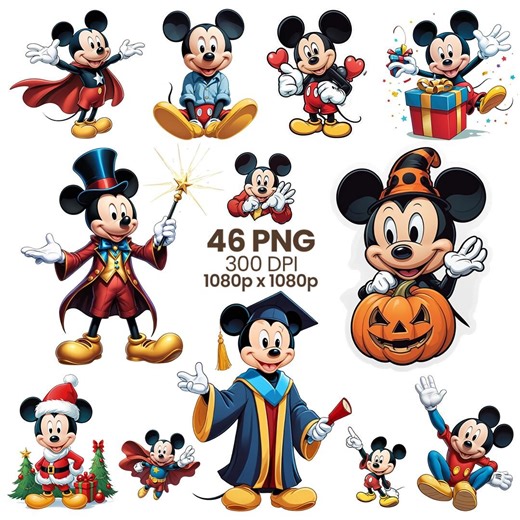 Mickey Mouse Cartoon PNG Clipart Bundle, Cartoon Graphics (digital Download) - Etsy Australia