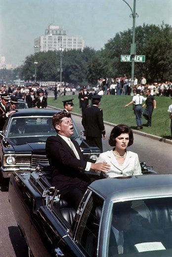 Dealey Plaza during the JFK assassination on Nov. 22, 1963, the moment of the shooting in Dallas, Tx