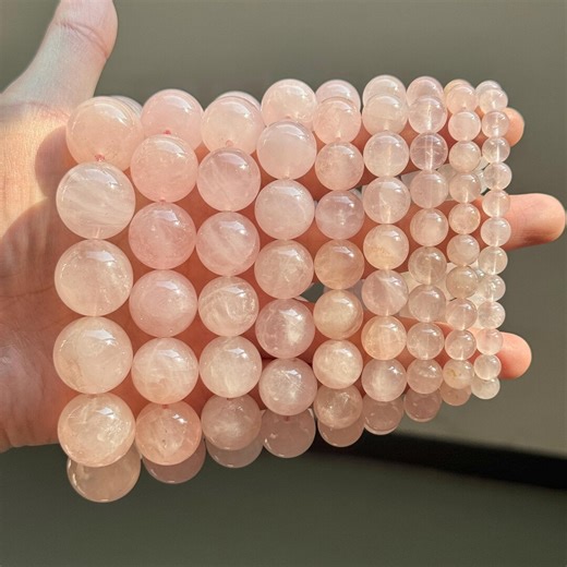 Natural Rose Quartz Beaded Bracelet: Soft Pink Gemstone Jewelry (N87) - Etsy