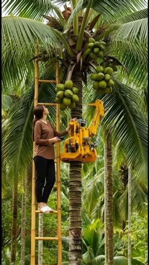 A super convenient coconut harvesting machine.