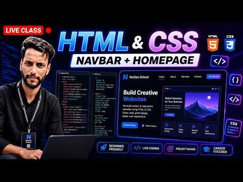 Website Design Live 🔴 | HTML CSS Navbar + Homepage (Easy Method)