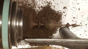 I don't particularly like doing these sort of finials and when I get asked for them in Wenge I cringe it's not idea wood for them. This customer wanted just one to a rough sketch. (Sorry about the sanding time at the end only you can't push these thin finials) | The woodturners