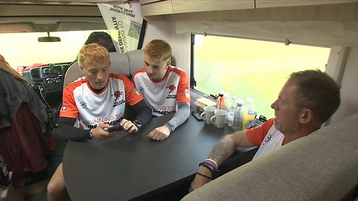'We won't stop until £1m raised for dementia cure' Jordan and Cian Adams, two brothers in their twenties, at risk of developing early dementia, have completed an epic 31-day run of the length of the UK. John Maguire told their story on #BBCBreakfast https://www.bbc.co.uk/news/articles/c0kjpp8lp15o | BBC Breakfast