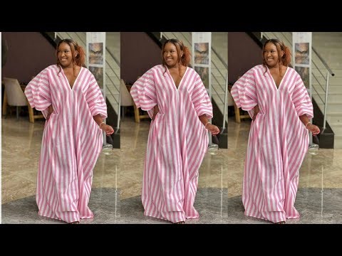 Trendy Strip Bubu/Kaftan with Deep V neckline & Back Strap