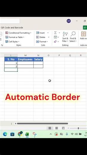 How To Set Auto Border in MS Excel | Auto Border in Excel #shorts #excel #msexcel