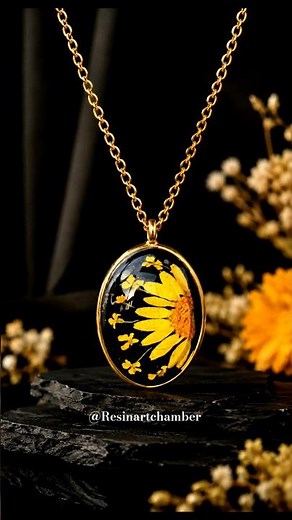 Handmade Resin Flower Pendant 💛 Real Dried Yellow Flower Oval Shape Pendant 💛 #pendant #jwellery
