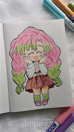 Love Hashira in chibi mode 🩷💚 #tinturasketch #animedrawing