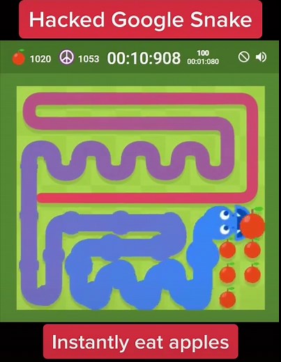 Hacked Google Snake Game: Instantly Eat Apples