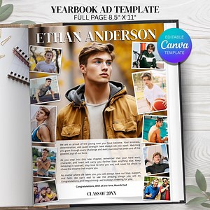 Senior Yearbook Ad Template | Full Page Male Editable Canva | Graduation Photo Collage Template - Etsy