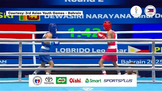 WATCH: Filipino flagbearer Leo Mhar Lobrido continues his romp in the Boxing Boys’ 46-kg class of the 3rd Asian Youth Games here in Manama, Bahrain. In the quarterfinals, Lobrido is paired against Sri Lankan behemoth Binul Dulnada Dewasiri Narayana. Let’s watch the highlights and story of his bout. #AsianYouthGames2025 #POC | POC - Philippine Olympic Committee - Olympic.PH