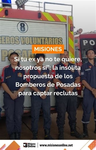 👩‍🚒 El cuerpo de Bomberos Voluntarios de Posadas inició una campaña para sumar integrantes a su fuerza. Tras el éxito de su último spot viral, Selena Grden e Isaías Ramírez, integrantes del cuerpo, explicaron las exigencias y el compromiso que requiere la labor diaria en el destacamento. Más info https://misionesonline.net/2026/01/28/bomberos-voluntarios-posadas-2026/ @bvposadas_oficial | misionesonline.net