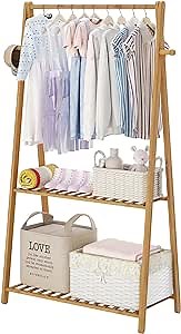 Kids Clothing Rack for Hanging Clothes,Small Toddler Clothes Racks Bamboo Wooden Garment Dress Up Storage Costume Rack with Shelves for Laundry Drying,Short,Mini,Floor Standing
