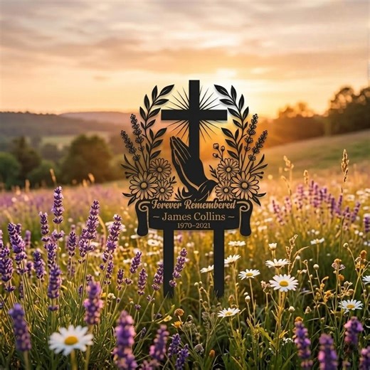 Cross Memorial Metal Sign, Praying Hands Grave Marker, Personalized Garden Memorial, Sympathy Gift Outdoor Decor - Etsy