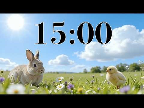 15 Minute Spring Timer | Cute Easter Vibes, Bunny, & Chick Classroom Countdown | Calm Music & Nature