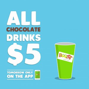 62K views · 516 reactions | All Chocolate Drinks $5 In The Boost App! Easter is almost here and we don't know about you but that means one important thing is about to enter our lives and make us happy... CHOCOLATE!!!! So to kick off the Easter celebrations, all of our Chocolate beverages are a sweet five bucks, tomorrow only in the Boost app! Valid on app orders on 11/4/17 only. Not valid with any other offer. | Boost Juice | Facebook