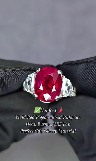 ✅️Hot Red🌶 ●Vivid Red Pigeon Blood Ruby 5ct ●Heat, Burma, GRS Lab ●Perfect Cut, Glassy Material #vividredruby #rubyburma #vividredpigeonbloodruby #kolektorpermata #permatadunia #batupermata #batumulia #imperialgemstonejewelry