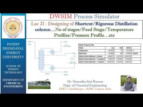 Lec 21: DWSIM - Shortcut and Rigorous Distillation Column Design (ethanol/Propanol/Butanol)