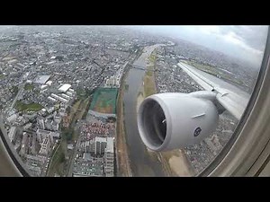 B777-200ER with PW4000, Osaka Itami Int'l Airport 14R Circling Windy Turbulent Approach .伊丹空港 逆ラン着陸