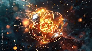 Atomic structure: video electrons orbiting nucleus, their energy levels and motion within the electron shell, dynamic interplay of protons, neutrons, and electrons. Stock Video