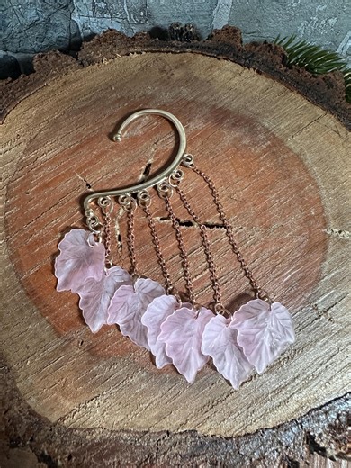 Petalveil Pink: Soft Pink Leaf Ear Cuff – Rose Gold Woodland Ear Wrap, No Piercing, Fairycore Jewelry, Romantic Statement Cuff - Etsy