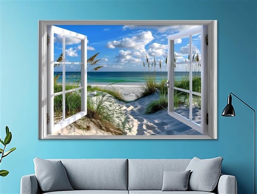 Beach View Canvas Print: Coastal Window Scene, Ready to Hang - Etsy