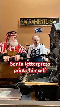 @SantaJClaus stops by the print shop at our Museum and letterpress prints an image of himself.