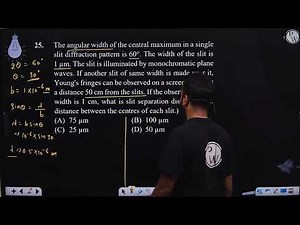 The angular width of the central maximum in a single slit diffraction pattern is 60 . The wi....