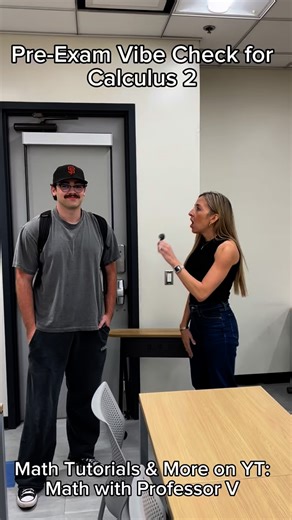 Professor V 👩‍🏫 on Instagram: "Pre-exam vibes with my Calc 2 class 🎥✏️💡 I asked them how ready they felt, what section they were most nervous about, and their go-to exam routines. Loved hearing their answers before their very first exam! If you need help with your math classes, exam reviews, or just want to get ahead, I’ve got tons of tutorials on my YouTube channel 📚✨ Link in bio! xoxo, Professor V 💕 ⸻ #Calculus #MathWithProfessorV #MathHelp #Calculus2 #ExamPrep #MathProfessor #CollegeMat