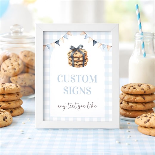 One Sweet Cookie Table Sign Boy, Blue Gingham Cookie Birthday Sign, Milk and Cookies Party Decor Digital, Printable Table Sign, Sb189 - Etsy