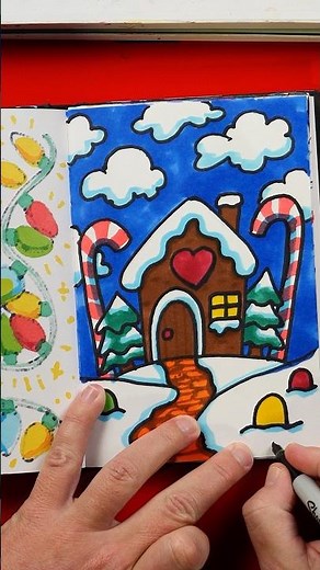Sketchbook challenge - gingerbread winter scene! #artforkidshub