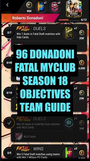 96 Donadoni Fatal My Club Objectives Team Guide #madfut