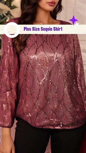 Plus Size Sequin Round Neck Shirt, Elegant Long Sleeve Top for Spring & Fall, Loose-Fit Woven Fabric, Perfect for Daily Wear #womenautumnwear #tiktopshopsummerturnup #sheinforaw25 #plussizeknit #ladiespullover #plussizebridalshopping #plussizemodest #sweateressentials #plussizeladiesfashion #womensfalltops