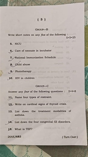 Child Health Nursing||AKU Bsc Nursing 6th Semester Exam| #shorts #childhealthnursing #nursing #patna