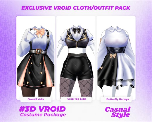 Vroid Outfit Pack: Black & Gold 3D Fashion (3 Outfits) - Etsy