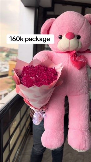 Teddy bear and pink flowers #valentinesday #humansizedteddybear
