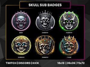 Skull Sub Badges | Twitch Sub Badges | Bit Badges Twitch | Twitch Badges | Subscriber Badges | King Skull | Discord Badges | Kick Badges - Etsy