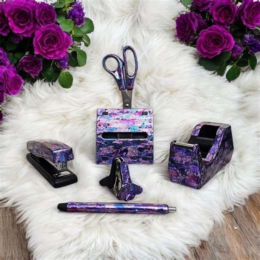 Mystical Desk Accessory Set | Tape Dispenser | Pop up Note Dispenser | Stapler | Refillable Pen | Scissors - Etsy