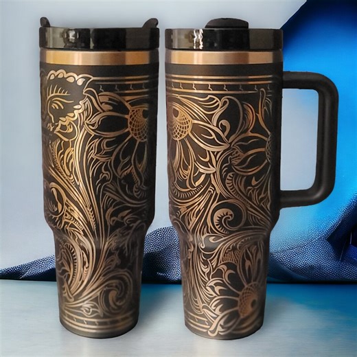 Copper Tooled Leather Sunflower Tumbler With Paisley Design - Add Your Branding - Etsy