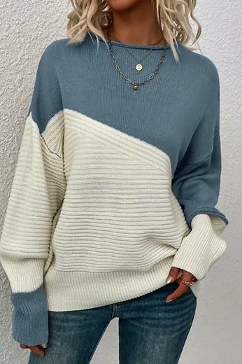 Color Block Ribbed Knit Sweater
