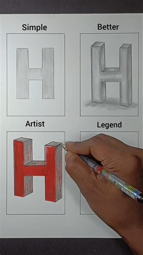 “H Letter Drawing Levels 😳 | Simple to Legend 🔥 #shorts#drawing #3dart
